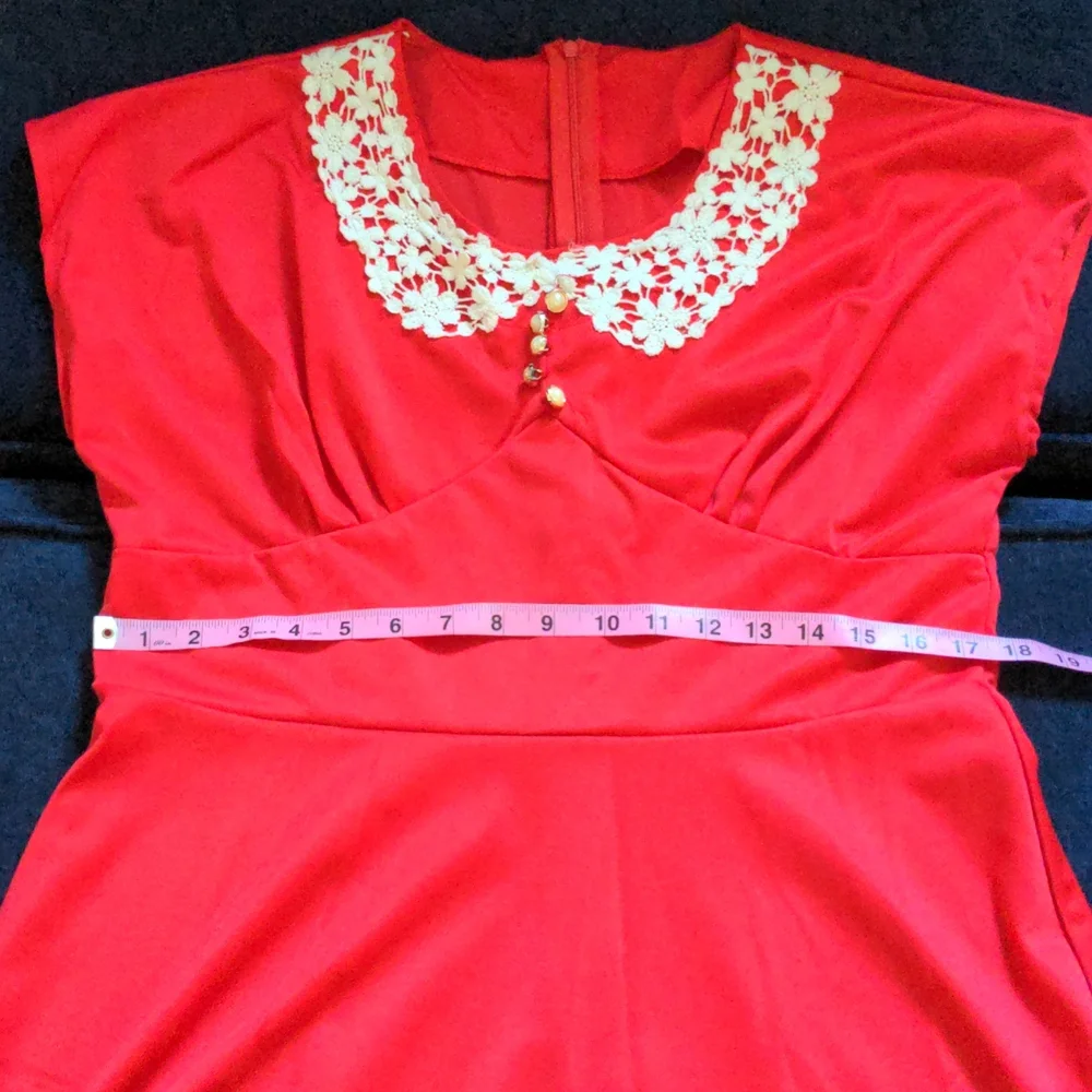 Trendsgal red dress with white lace peter pan collar, NWOT, XXL - Picture 5 of 6